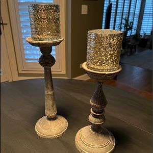 Two shabby chic candlesticks